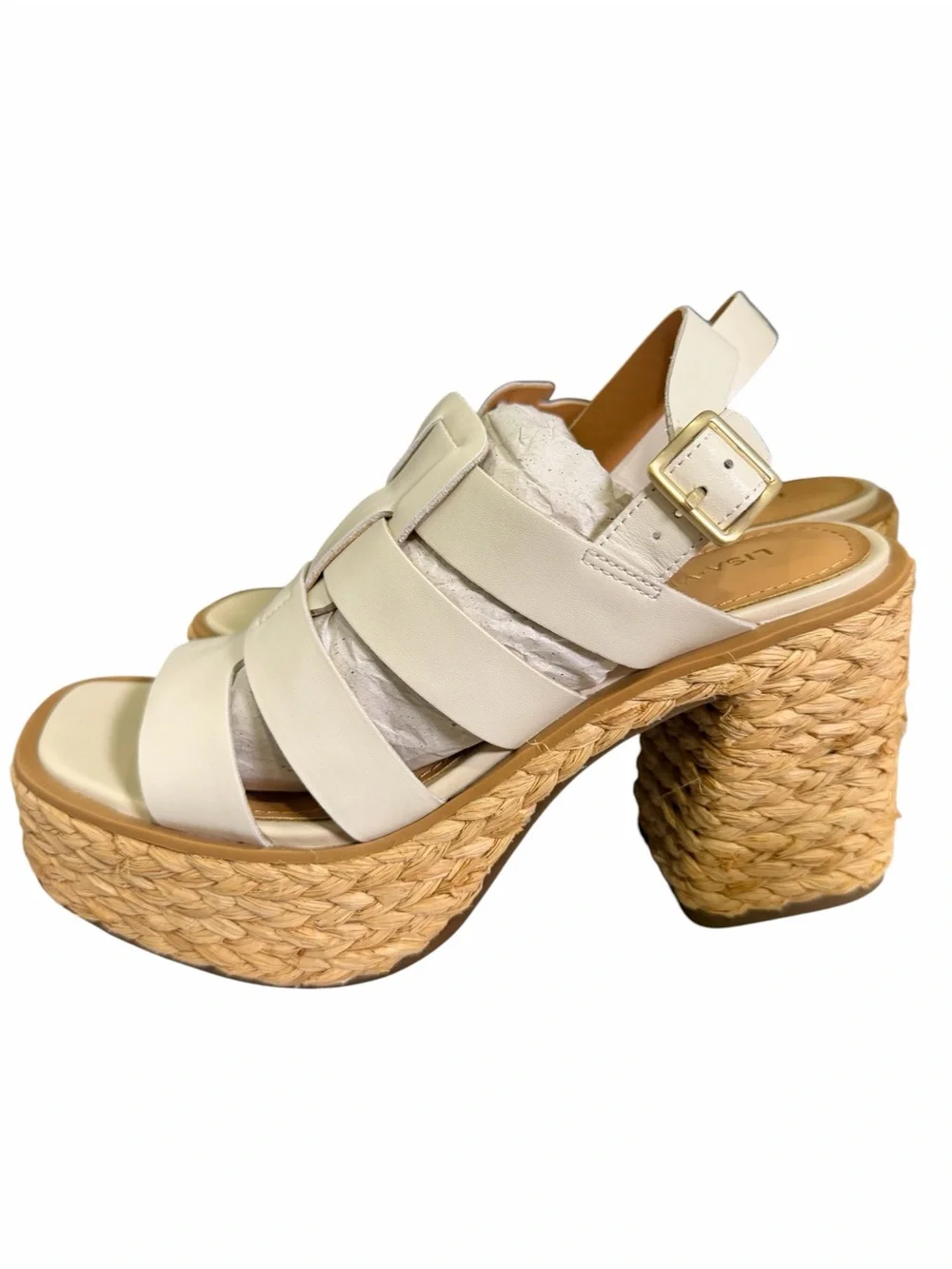 Lisa & Vicky  Just-V  Winter White Leather Platform Woven Sandals